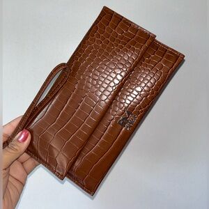 Rebecca Minkoff Brown Croc-Embossed Wristlet Clutch